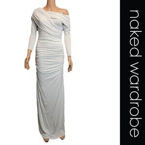 Naked Wardrobe Smooth Off the Shoulder Long Sleeve Maxi Dress NWT White Med